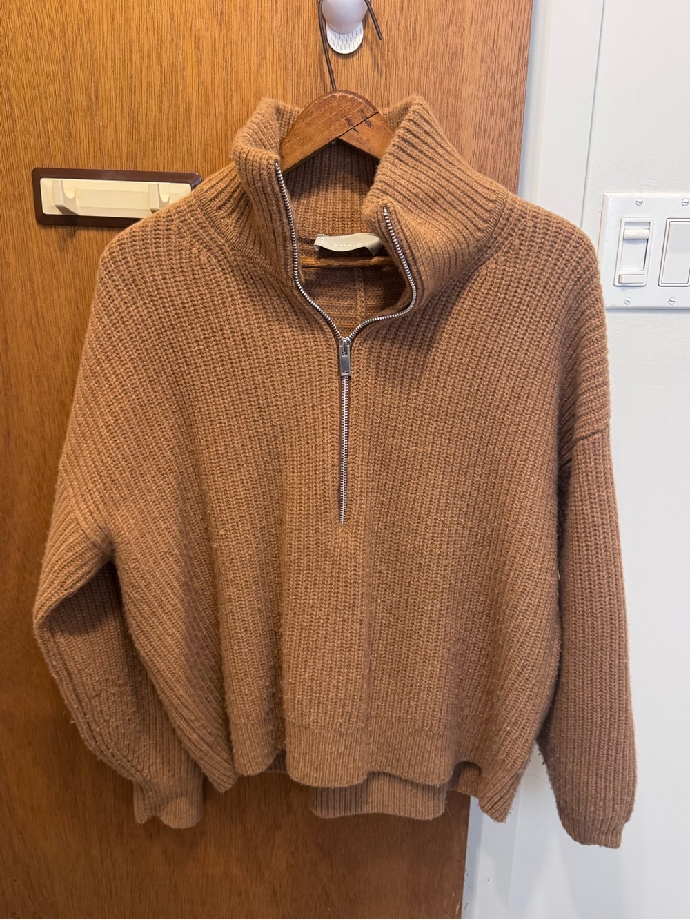 Women alpaga Half-Zip Brown Ribbed Sweater Large